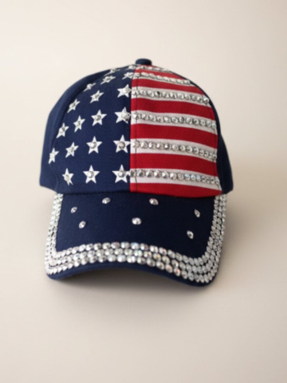 USA Flag Rhinestone Baseball Cap Women’s Patriotic Hat Stars Stripes Adjustable
